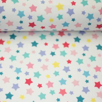 Preview: Baumwolldruck kleine Bunte Sterne auf Weiß Soto by Swafing